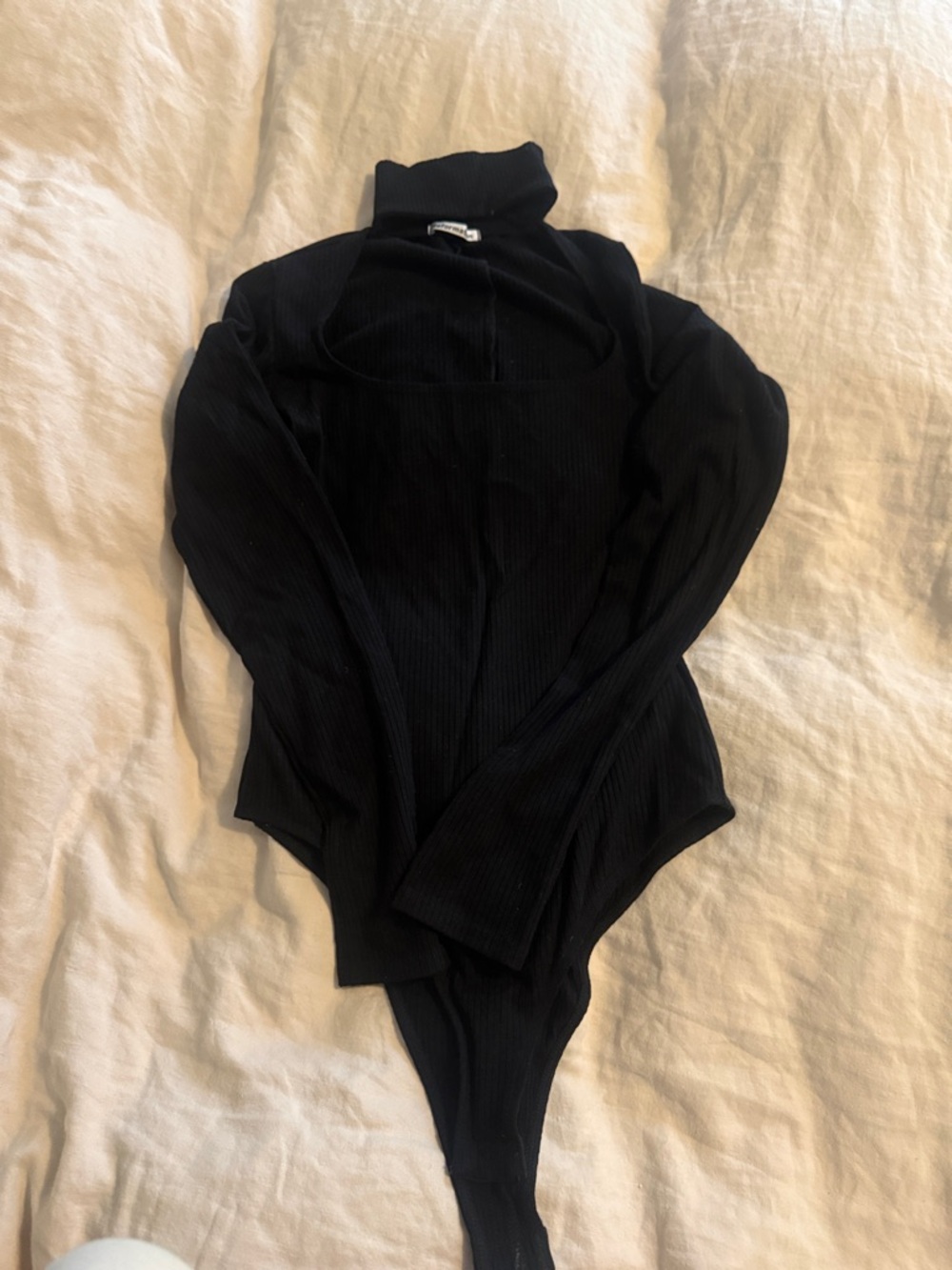 Reformation Black Ribbed Turtleneck Choker Neck Bodysuit